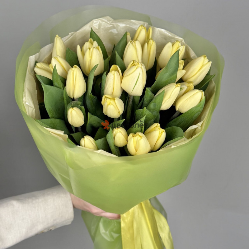 Лимонный букет из тюльпанов, 21шт